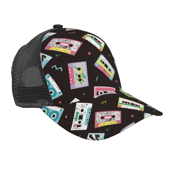 Picia Colorful Retro Tape Pattern Trucker Hat,Baseball Cap,Sun Protection Cap,Stylish Headwear,Leisure Cap,Outdoor Sports Cap