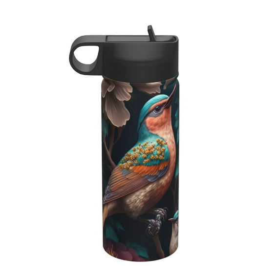 Picia Colorful Rose Bird Pattern 18oz Sports Insulated Kettle With Straw Insulated Water Bottle For Running Hiking Cycling Climbing Men'S Woman Insulated Water Bottle