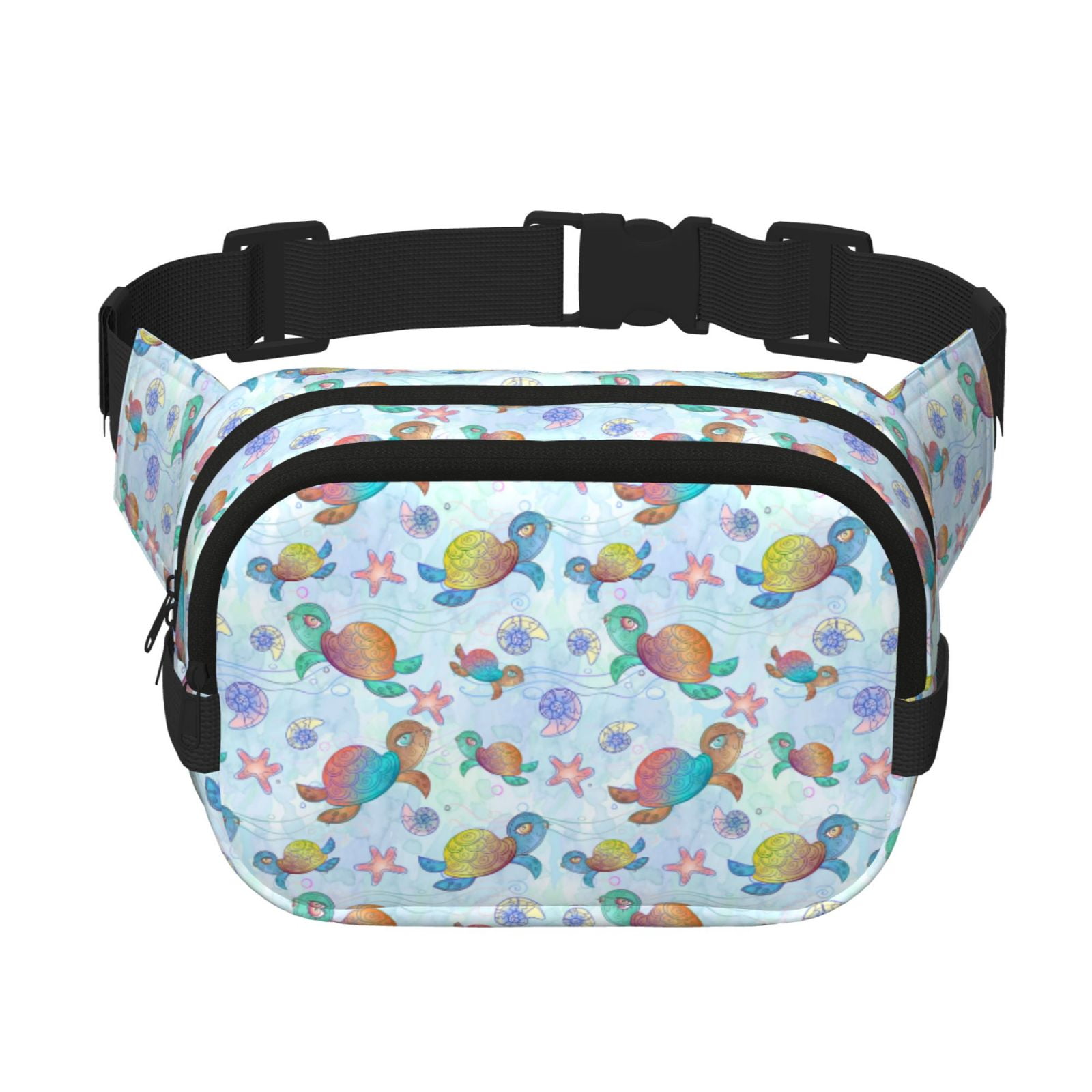 Picia Colorful Sea Turtle Print Square Double-Layer Waist Bag Mini Adjustable Waist Belt Bag Exercise Running Travel Hiking