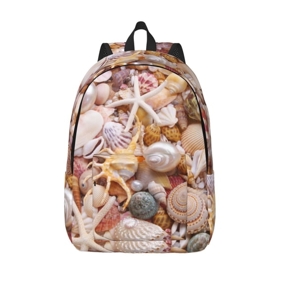 Picia Colorful Seashells Printed Canvas Daypack - Stylish and Durable Vintage Compact Backpack - Class, Work, Travel, or Laptop Bookbag,Organized Compartments-Small