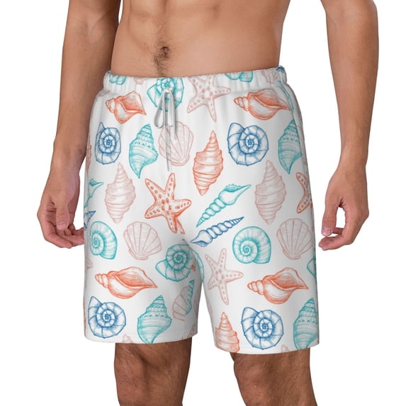 Picia Colorful Seashells1 pattern Mens Swim Trunks with Compression Liner Stretch Beach Shorts Quick Dry with Zipper Pockets No-Chafing Board Shorts-Medium