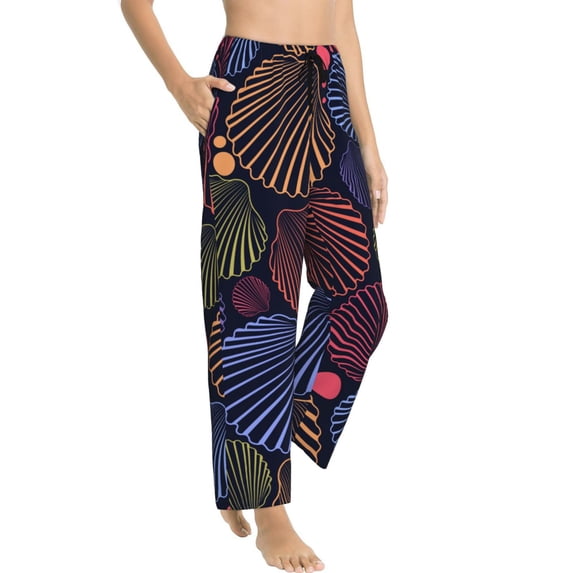 Picia Colorful Shells Womens Soft Woven Cotton Elastic Waistband Sleep Pajama Pant Lounge Sleep Pant With Pockets And Drawstring-Large