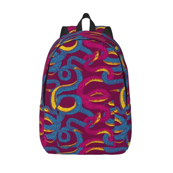 Picia Colorful Snake Printed Canvas Daypack - Stylish and Durable Vintage Compact Backpack - Class, Work, Travel, or Laptop Bookbag,Organized Compartments-Small