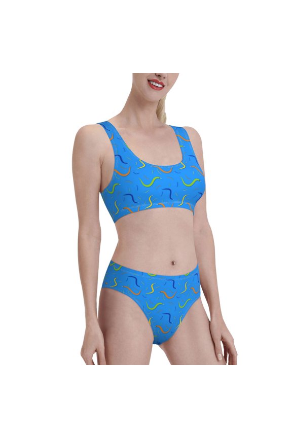 Colorful Snake Women's High Waisted Bikini Scoop Neck Swimsuit Two Pieces Bathing Suit-Small