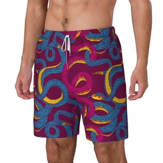 Picia Colorful Snake pattern Mens Swim Trunks with Compression Liner Stretch Beach Shorts Quick Dry with Zipper Pockets No-Chafing Board Shorts-XX-Large