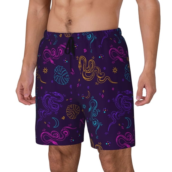 Picia Colorful Snake pattern Mens Swim Trunks with Compression Liner Stretch Beach Shorts Quick Dry with Zipper Pockets No-Chafing Board Shorts-Large