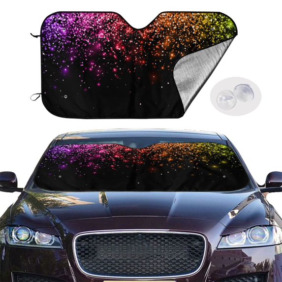 Picia Colorful Sparkling Curved Windshield Sunshade Accordion Folding Style Auto Shade for Car Truck SUV Van Blocks UV Ray Sun Visor Protector -Small