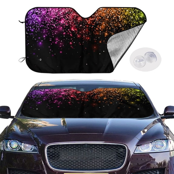 Picia Colorful Sparkling Curved Windshield Sunshade Accordion Folding Style Auto Shade for Car Truck SUV Van Blocks UV Ray Sun Visor Protector -