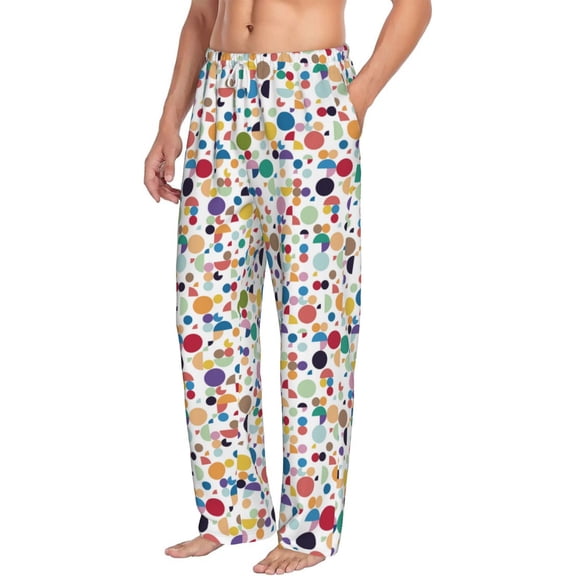 Picia Colorful Spots Mens Soft Woven Cotton Elastic Waistband Sleep Pajama Pant Lounge Sleep Pant With Pockets And Drawstring-Small