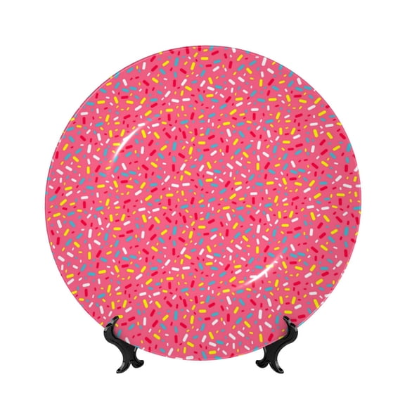 Picia Colorful Sprinkles Donuts Pattern Bone China Decorative Plate – Wall Decor with Stand and Adhesive, Elegant Ornament for Living Room, Office, or Entryway-6in