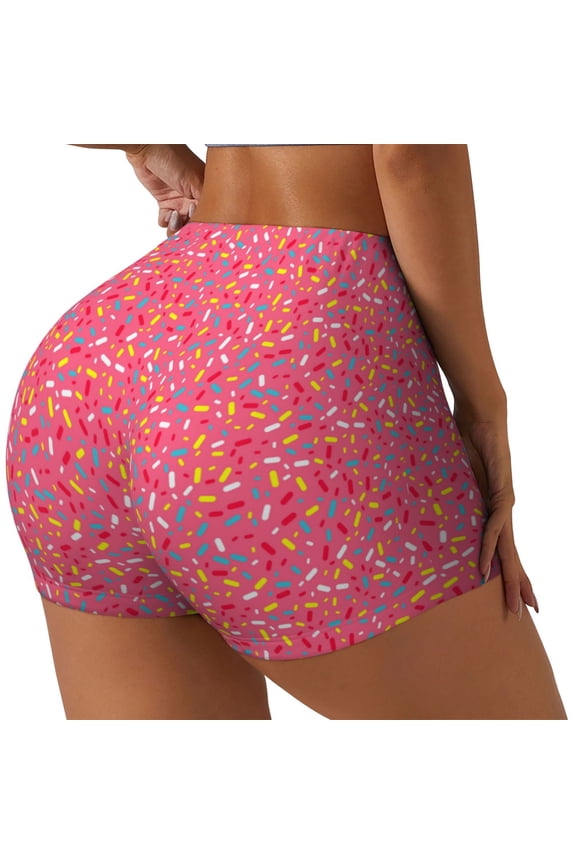 Colorful Sprinkles Donuts Printed Workout Shorts for Women Seamless Scrunch Butt Lifting High Waisted Yoga Gym Booty Running Moisture-wicking Short Pants-XX-Large