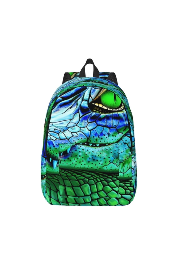 Colorful Stained Glass Crocodile Printed Canvas Daypack - Stylish and Durable Vintage Compact Backpack - Class, Work, Travel, or Laptop Bookbag,Organized Compartments-Small