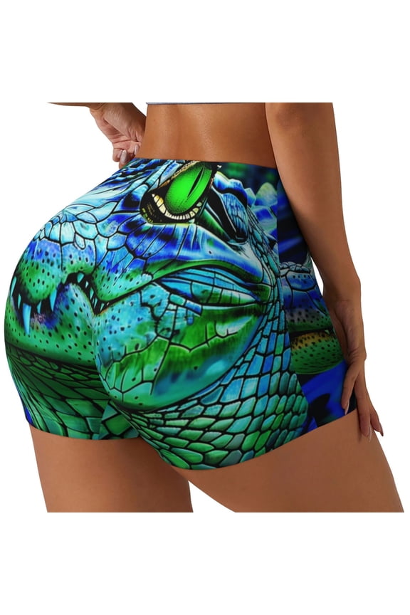 Colorful Stained Glass Crocodile Printed Workout Shorts for Women Seamless Scrunch Butt Lifting High Waisted Yoga Gym Booty Running Moisture-wicking Short Pants-Medium