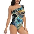 thumbnail image 1 of Picia Colorful Stained Glass Deer Pattern Women's One Piece Swimsuits,One Shoulder Swimwear Asymmetric ,Ruffle Monokinis Bathing Suits,High Waisted Flattering Bathing Suits-Large, 1 of 8