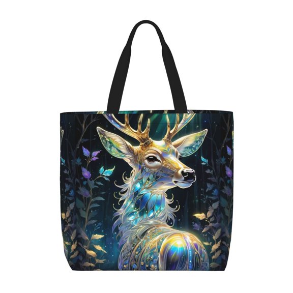 Picia Colorful Stained Glass Deer for Tote Bag for Women with Zipper, Gym Tote with Compartments, Laptop Work Tote Nurse Dance Yoga Bag for Sport, Travel