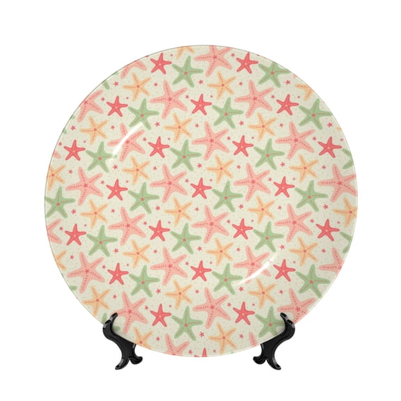 Picia Colorful Starfish Pattern Bone China Decorative Plate – Wall Decor with Stand and Adhesive, Elegant Ornament for Living Room, Office, or Entryway-7in