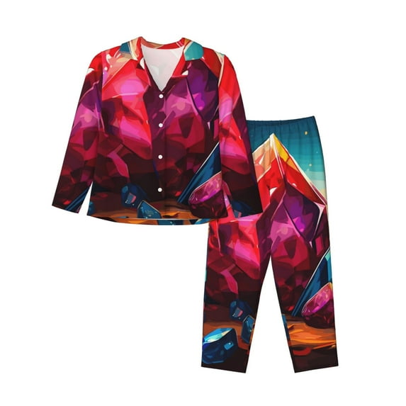 Picia Colorful Stone World Pattern Women’s Long-Sleeve Sleepwear Set - Soft 2-Piece Loungewear with Pockets, Comfy PJs for Relaxing Nights-Medium