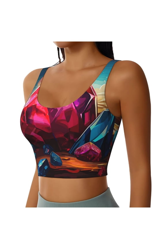 Colorful Stone World Sports Bra for Women,Padded Strappy Sports Bras Medium Support Yoga Bra with Removable Cups,Running Yoga Bra-Small