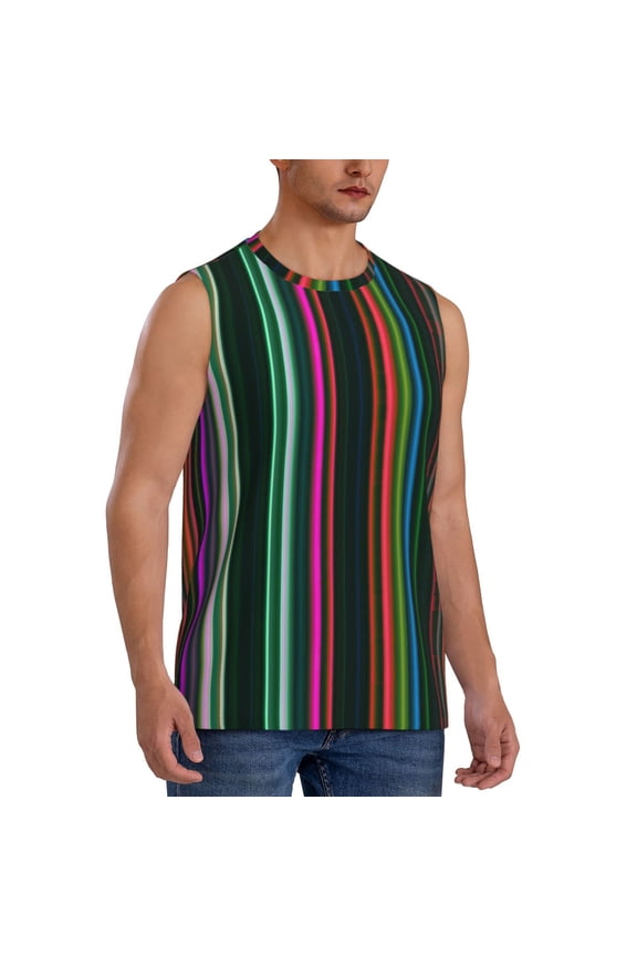 Colorful Stripes mens Cotton Tank Undershirts , Moisture-wicking Ribbed Tanks, Lightweight Cotton Tank Undershirts-Small