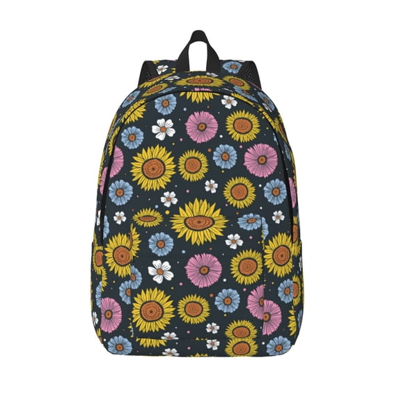Picia Colorful Sunflowers Printed Canvas Daypack - Stylish and Durable Vintage Compact Backpack - Class, Work, Travel, or Laptop Bookbag,Organized Compartments-Medium