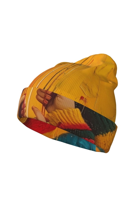 Colorful Sweaters And Strings Pattern Knitted Beanie Hat for Men and Women , Unisex Winter Warm Stretchy Knit Cap Thick Fisherman Beanies Cuffed Plain Skull Caps