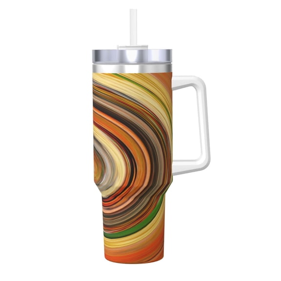 Picia Colorful Swirl Pattern 40oz Ice Bully Insulated Tumbler with Handle, Double-Wall Stainless Steel Cup, Leak-Proof Lid and Straw