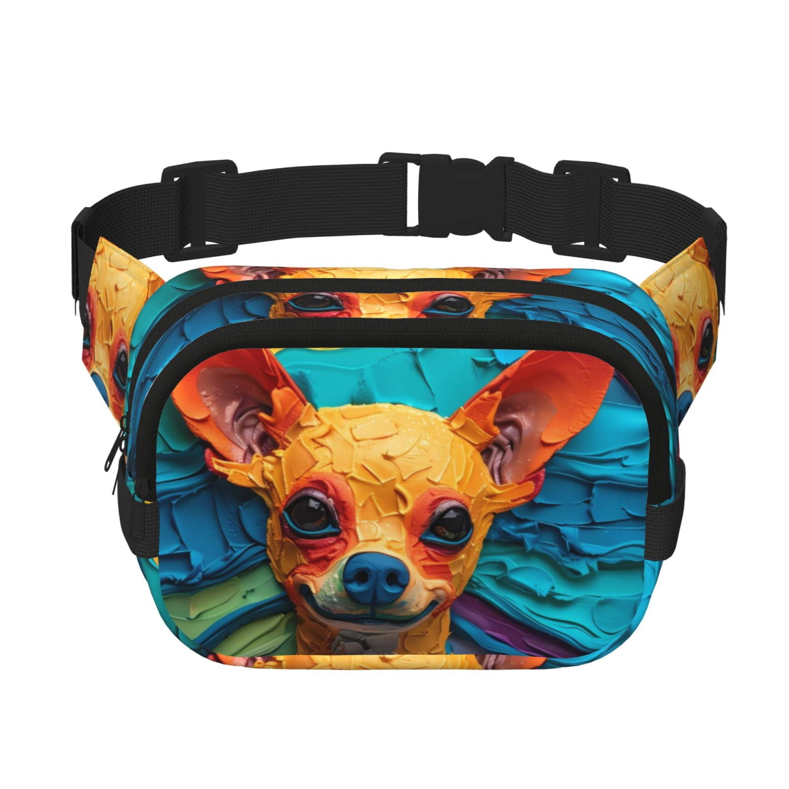 Picia Colorful Textured Chihuahua Print Square Double-Layer Waist Bag Mini Adjustable Waist Belt Bag Exercise Running Travel Hiking