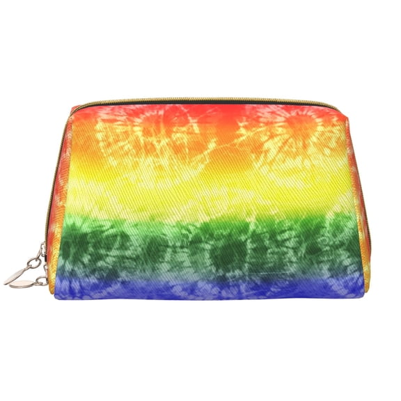 Picia Colorful Tie Dye Print Leather Makeup Bag Make Up Bag Travel Toiletry Bag for Her Girlfriend Teacher Teen Girl Gifts