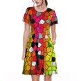 thumbnail image 1 of Picia Colorful Tie Dye Stained Glass 1 Pattern Women's Short Sleeve Summer Dress Pleated Loose Swing Knee Length Short Sleeve Swing Dresses, 1 of 6