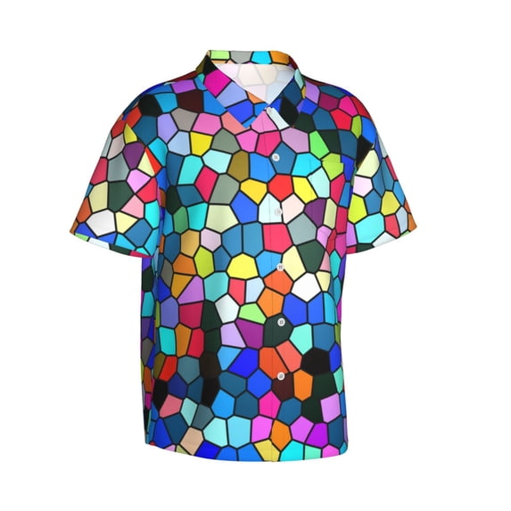 Picia Colorful Tie Dye Stained Glass 2 Gentle Cotton Regular Fit Short Sleeve Casual Hawaiian Shirt for Men-XX-Large