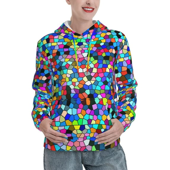 Picia Colorful Tie Dye Stained Glass 2 Pattern Casual Women's Hoodie, Hooded Sweatshirt with Kangaroo Pocket, Comfortable Pullover with Eye-catching Drawstrings-Medium