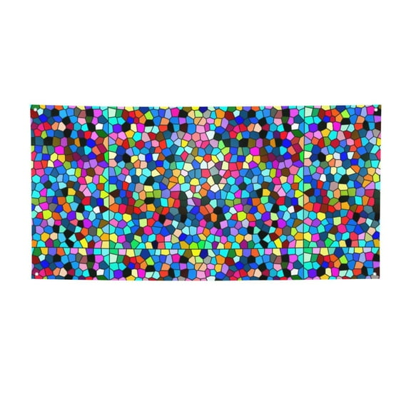 Picia Colorful Tie Dye Stained Glass 2 Pattern Party Banner, Festive Decoration, Holiday Banner, Celebration Decor, Event Banner, Reusable Party Banner-Small
