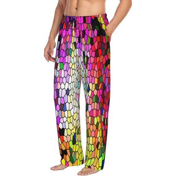Picia Colorful Tie Dye Stained Glass 3 Mens Soft Woven Cotton Elastic Waistband Sleep Pajama Pant Lounge Sleep Pant With Pockets And Drawstring-Small