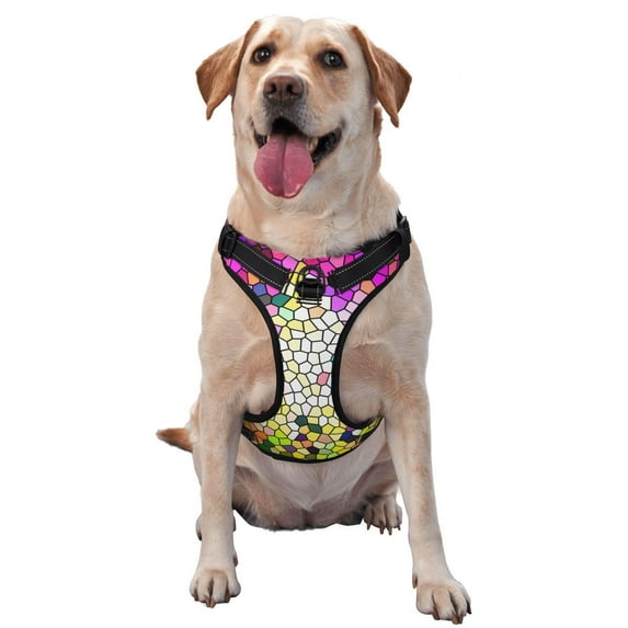Picia Colorful Tie Dye Stained Glass 3 No-Pull Dog Harness Reflective Front Clip Vest with Handle,Step-in Air Dog Harness,Adjustable 2 Metal Rings 4 Buckles,Easy to Put on & Take Off X-Large
