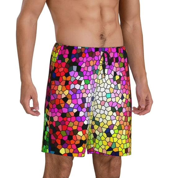 Picia Colorful Tie Dye Stained Glass 3 Pajama Shorts for Men, Men's Pajama Bottoms, Sleepwear,Short Pajama Pants-Medium