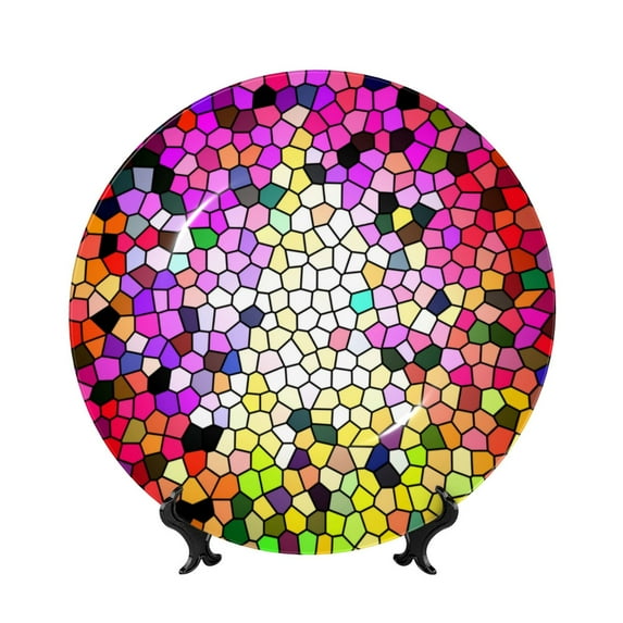 Picia Colorful Tie Dye Stained Glass 3 Pattern Bone China Decorative Plate – Wall Decor with Stand and Adhesive, Elegant Ornament for Living Room, Office, or Entryway-6in