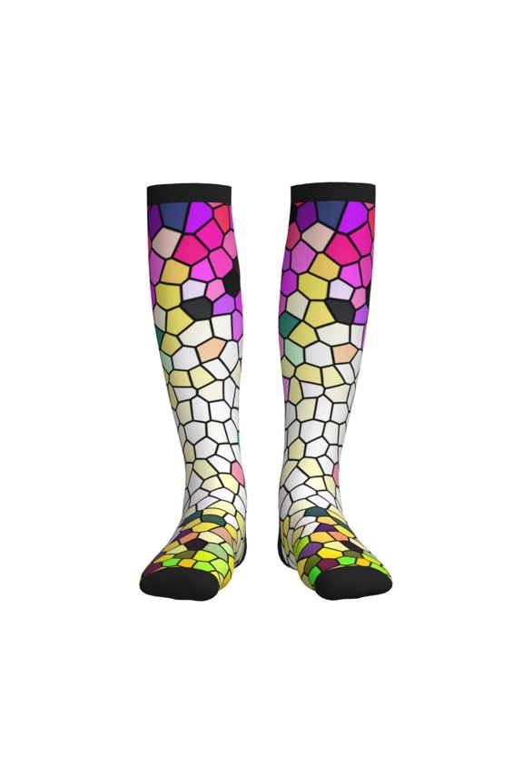 Colorful Tie Dye Stained Glass 3 Printed Sports Compression Socks - 15-20mmHg Graduated Compression, High-Performance Soft and Breathable Socks for Men and Women