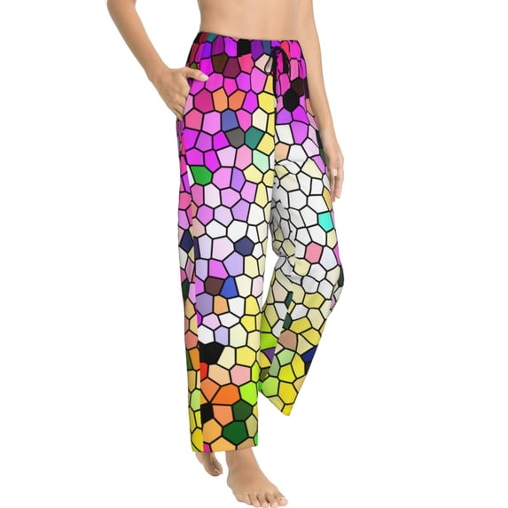 Picia Colorful Tie Dye Stained Glass 3 Womens Soft Woven Cotton Elastic Waistband Sleep Pajama Pant Lounge Sleep Pant With Pockets And Drawstring-XX-Large