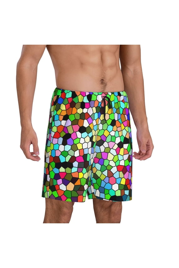 Colorful Tie Dye Stained Glass Pajama Shorts for Men, Men's Pajama Bottoms, Sleepwear,Short Pajama Pants-Medium