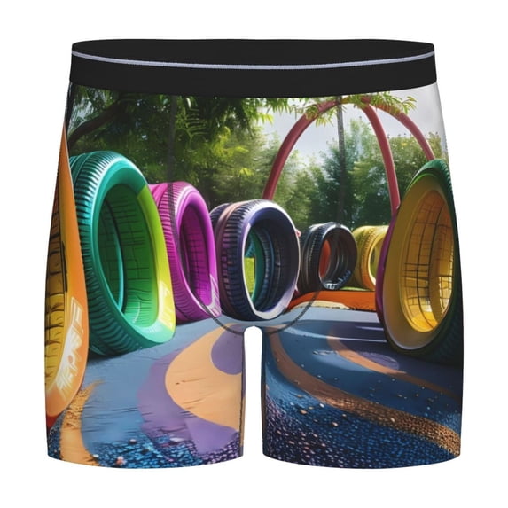 Picia Colorful Tire Tunnel Park Pattern Men's Athletic Long Leg Briefs , Performance Stretch Underwear,Moisture-Wicking