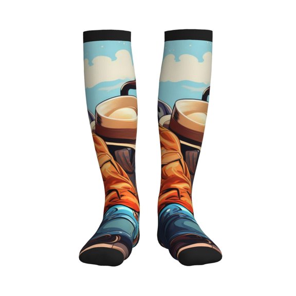 Picia Colorful Travel Luggage Gear Printed Sports Compression Socks - 15-20mmHg Graduated Compression, High-Performance Soft and Breathable Socks for Men and Women