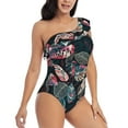 thumbnail image 1 of Picia Colorful Tropical Leaves Pattern Women's One Piece Swimsuits,One Shoulder Swimwear Asymmetric ,Ruffle Monokinis Bathing Suits,High Waisted Flattering Bathing Suits-X-Large, 1 of 8