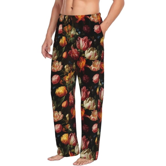 Picia Colorful Tulips Mens Soft Woven Cotton Elastic Waistband Sleep Pajama Pant Lounge Sleep Pant With Pockets And Drawstring-Small