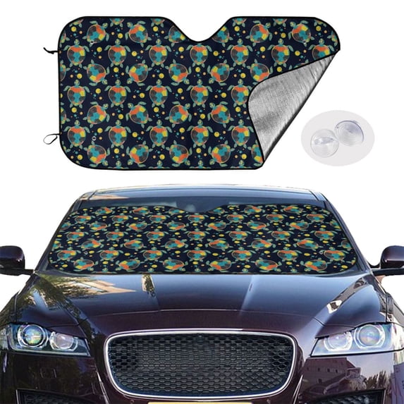 Picia Colorful Turtles Curved Windshield Sunshade Accordion Folding Style Auto Shade for Car Truck SUV Van Blocks UV Ray Sun Visor Protector -Medium
