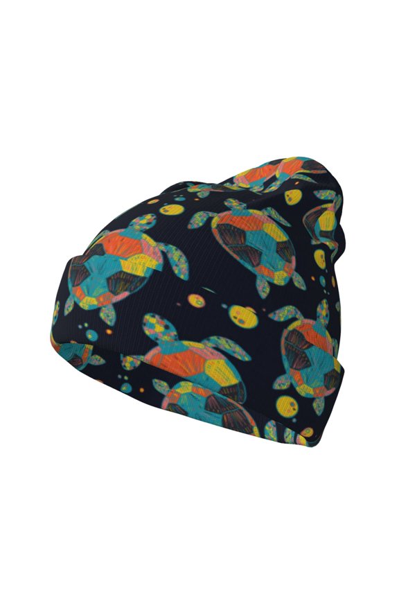 Colorful Turtles Pattern Knitted Beanie Hat for Men and Women , Unisex Winter Warm Stretchy Knit Cap Thick Fisherman Beanies Cuffed Plain Skull Caps