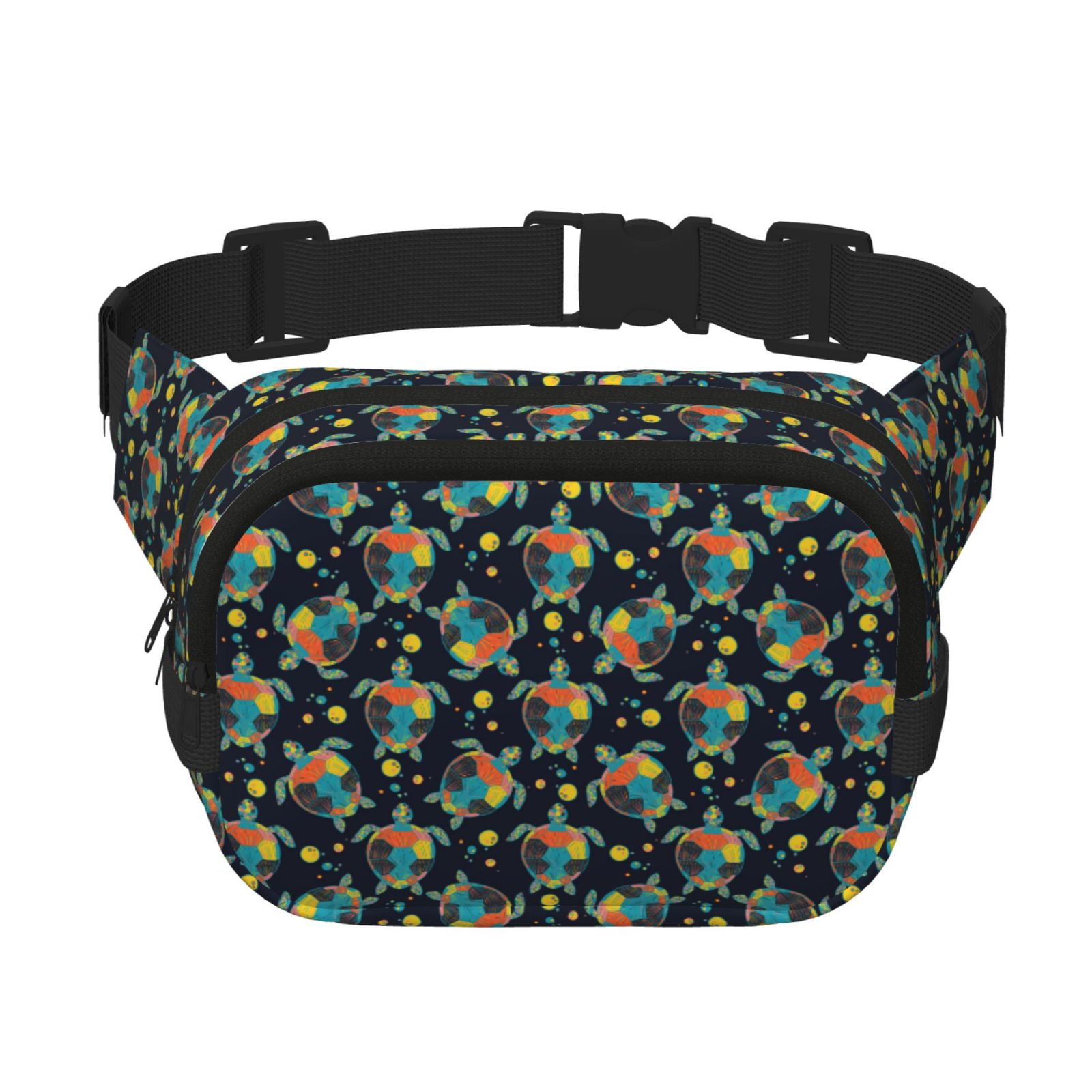 Picia Colorful Turtles Print Square Double-Layer Waist Bag Mini Adjustable Waist Belt Bag Exercise Running Travel Hiking