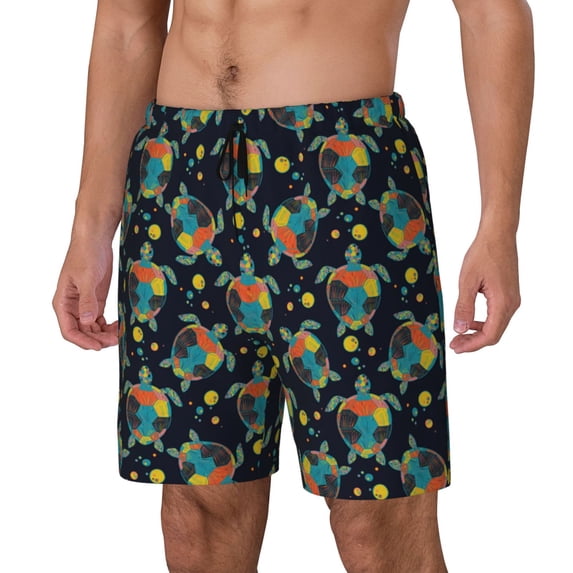 Picia Colorful Turtles pattern Mens Swim Trunks with Compression Liner Stretch Beach Shorts Quick Dry with Zipper Pockets No-Chafing Board Shorts-Medium