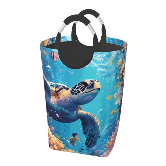 Picia Colorful Underwater Plant Turtle Laundry Basket With Handles Laundry Hamper Toys Storage Organizer Foldable Bucket Washing Bin Dirty Clothes Bag For Home Bathroom Bedroom Dorm
