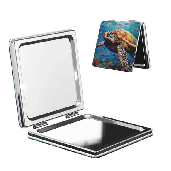 Picia Colorful Underwater Sea Turtle for Compact Vanity Mirror , Travel Makeup Mirror , Portable Magnifying Cosmetic Mirror for Daily, Work, Business-Square
