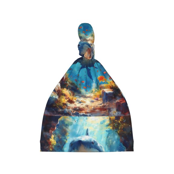 Picia Colorful Underwater Shark Printed Preemie Hats for Baby Girls Cotton Premature Knot Hats Newborn Hospital Cap Warm Knot Beanie Nicu for Preemie Girls and Boys